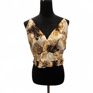 Fashion Nova Black, Gold, and White V-Neck Cropped Camisole Bodycon Top 2XL